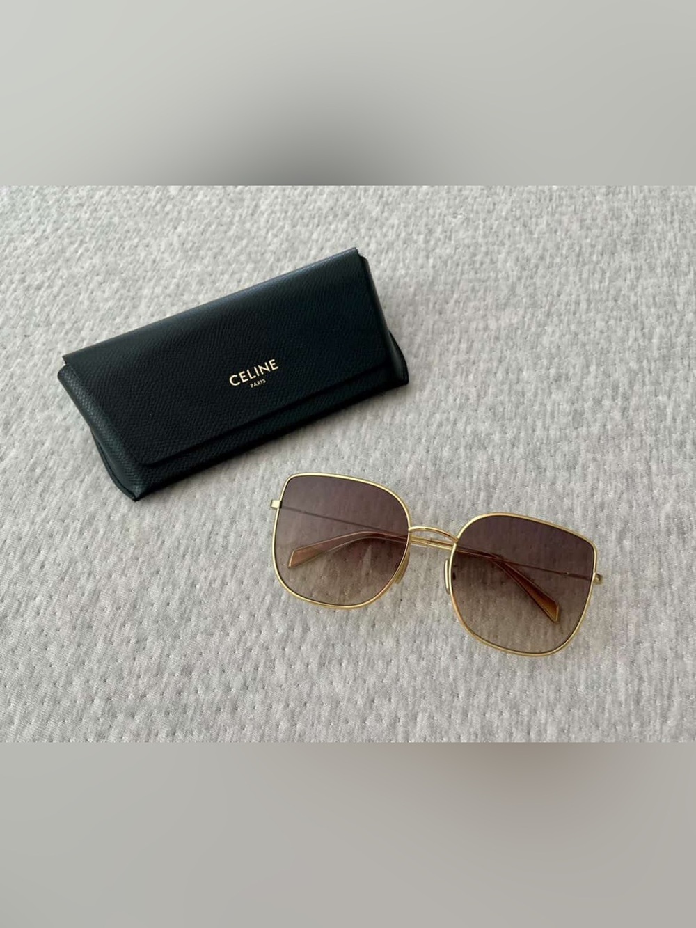Celine Gold Frame Brown Gradient Square Sunglasses with Black Case